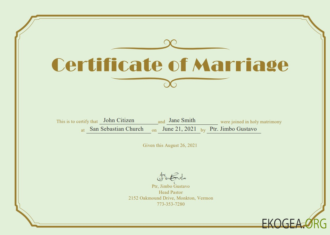 Modèle de certificat de mariage aux États Unis au format Word et PDF